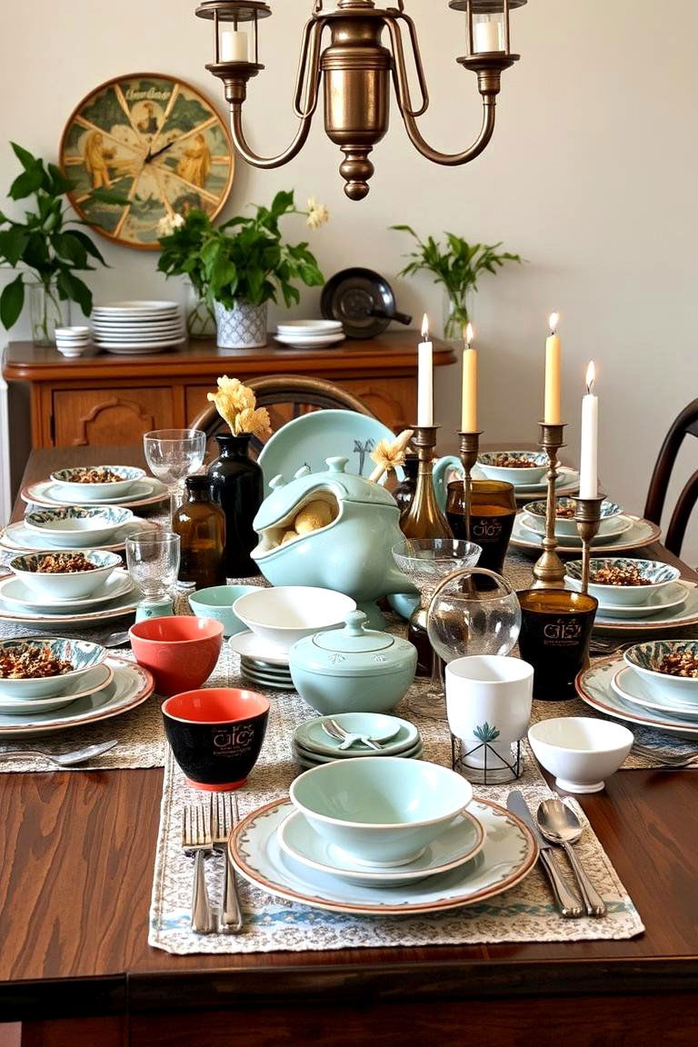 Artistic Tableware Mix - 24 Dining Room Table Decor Ideas