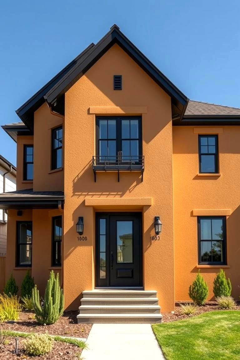 Artistic Tan House with Bold Black Trim Graphics - 24 Tan House With Black Trim Design Ideas