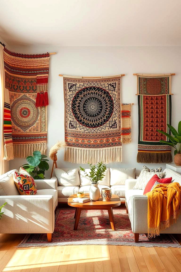 Artistic Tapestry Displays - 24 Black Boho Living Room Ideas