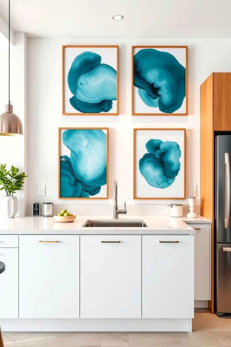 Artistic Teal Wall Art - 24 Teal and White Kitchen Ideas