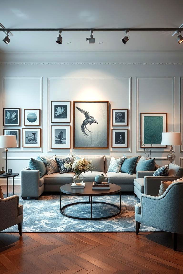 Artistic Teal and Grey Gallery - 24 Teal and Grey Living Room Ideas