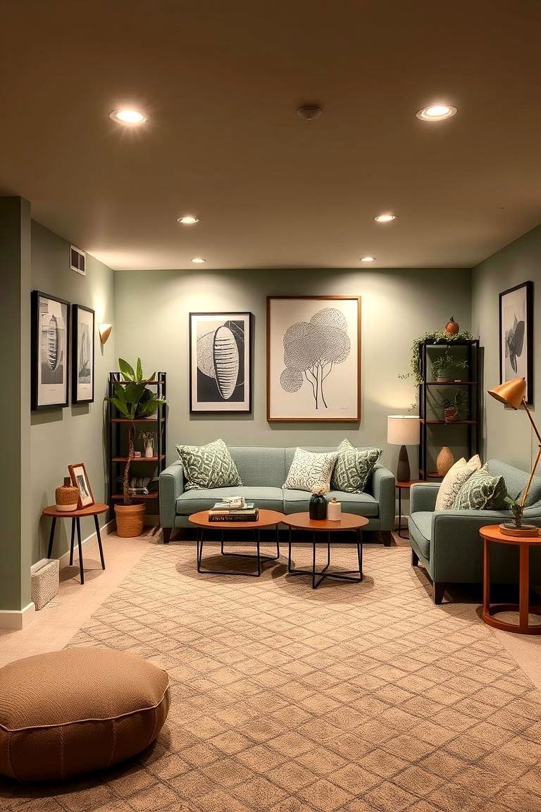 Artistic Touch in the Basement - 24 Sage Green Paint Color Ideas