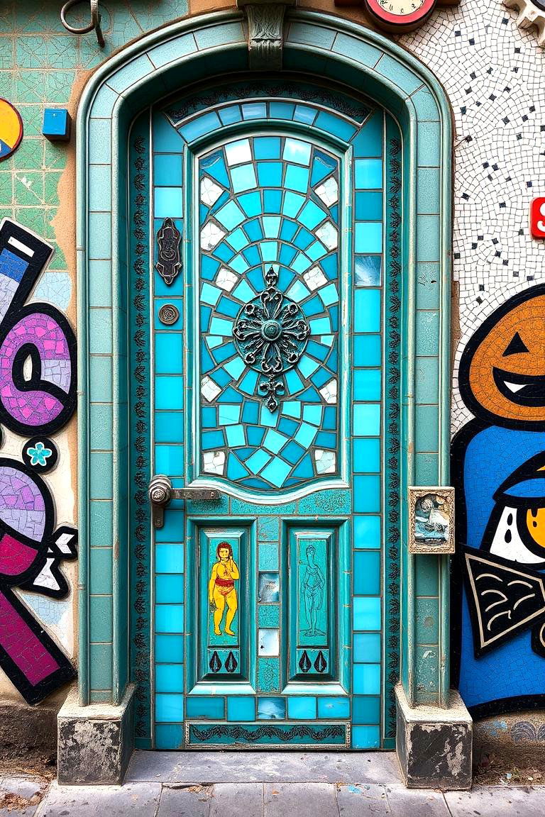 Artistic Turquoise Mosaic - 24 Turquoise Front Door Ideas