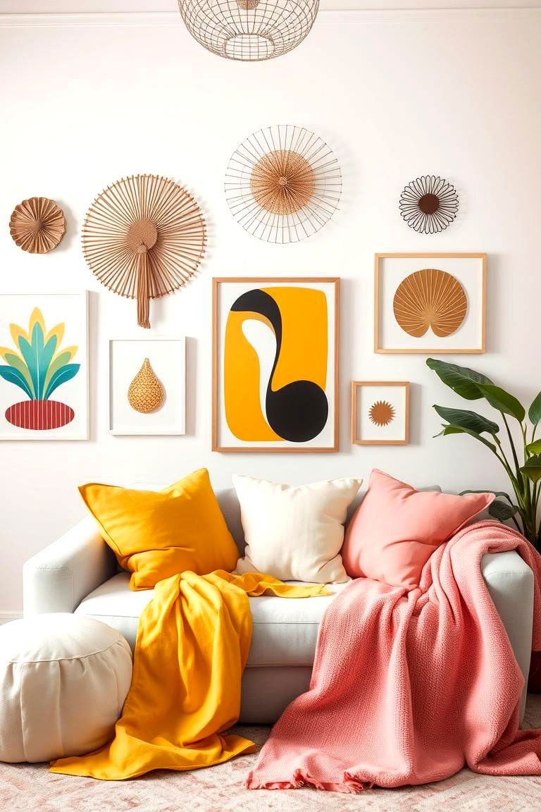 Artistic Wall Decor and Soft Textiles - 24 How to Decorate With Yellow and Pink