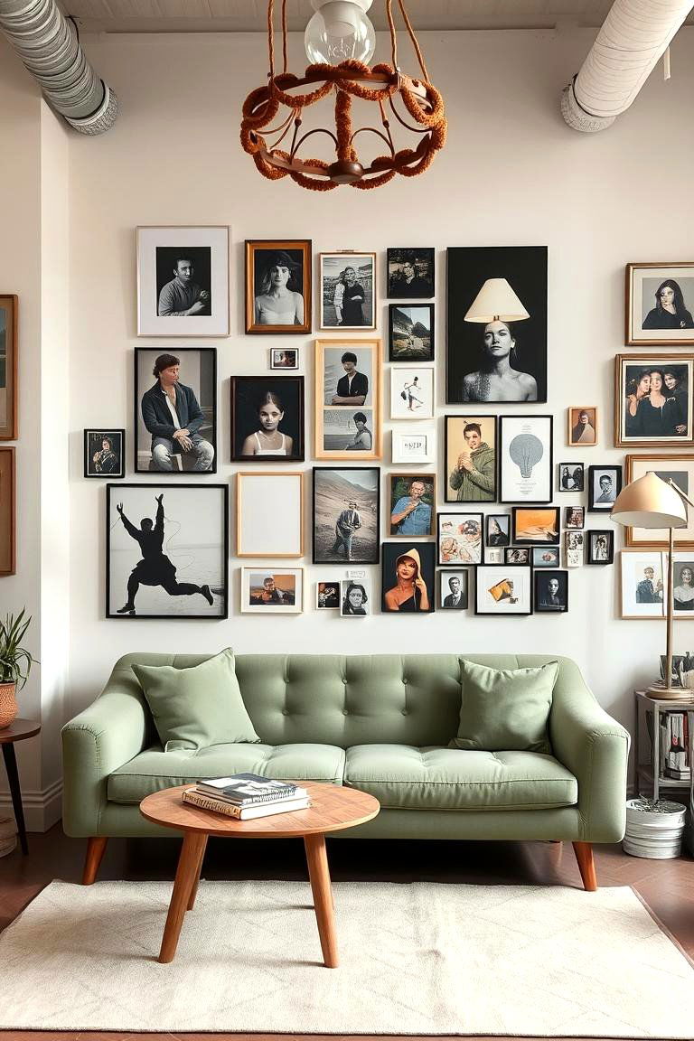 Artistic Wall Gallery for Personal Flair - 24 sage green couch living room ideas