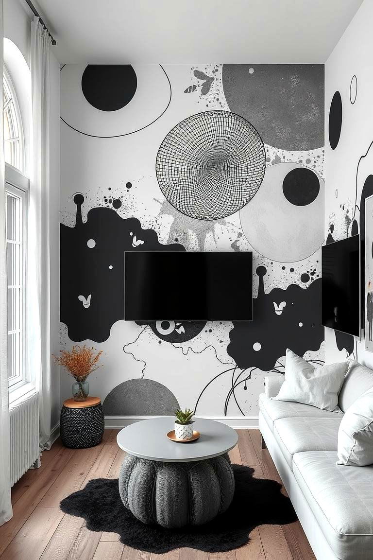 Artistic Wall Murals - 24 Black and White Boho Living Room Ideas