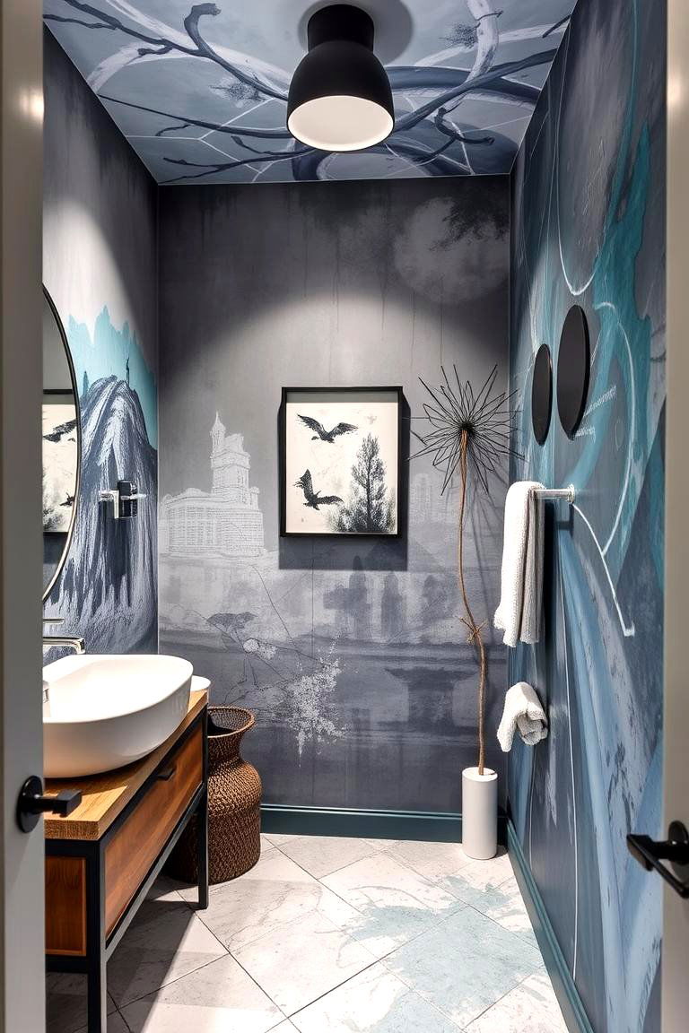 Artistic Wall Murals - 24 Blue and Gray Bathroom Ideas