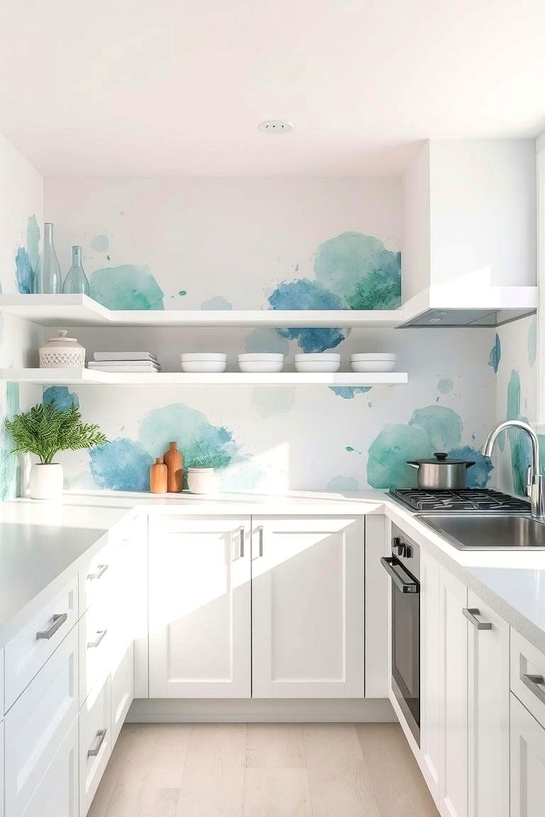 Artistic Watercolor Splash Design - 24 Kitchen Wallpaper Ideas