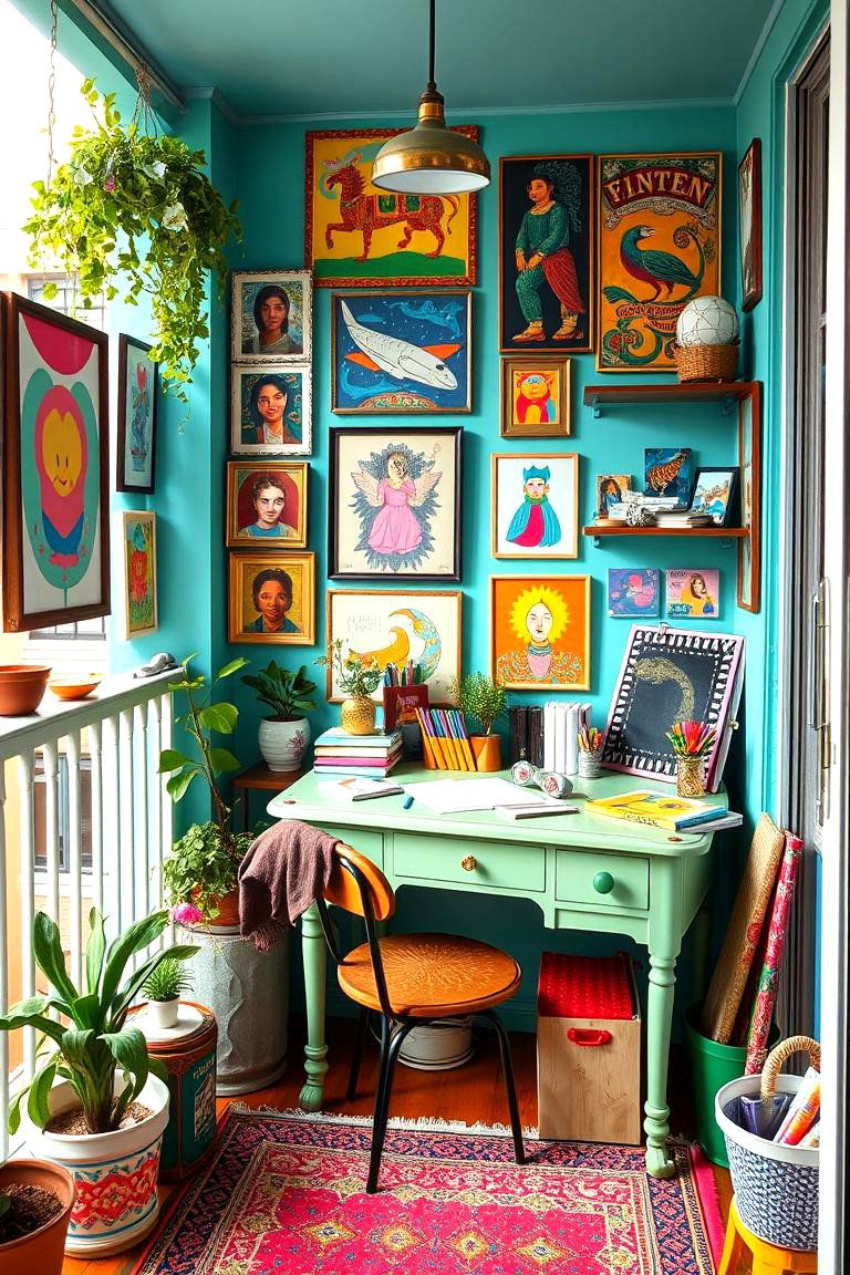 Artistic Workspace with DIY Decor - 24 Balcony Office Ideas