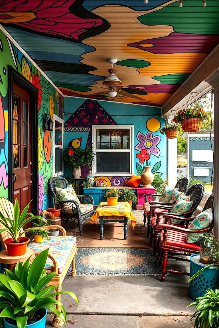 Artistic and Colorful Porch - 24 Mobile Home Porch Ideas
