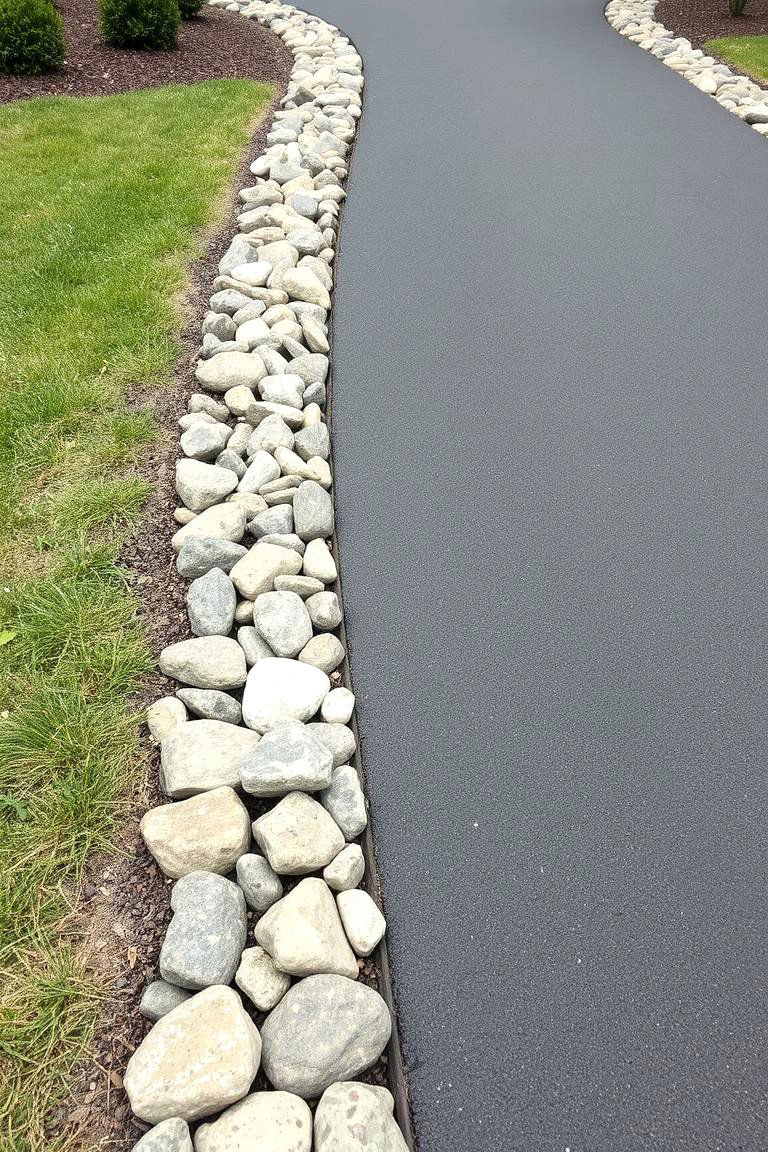 Asphalt Path with Decorative Stones - 24 Asphalt Walkway Ideas
