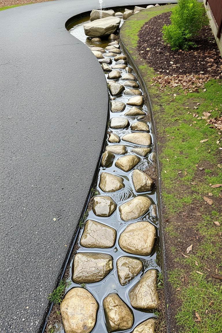 Asphalt Path with Water Features - 24 Asphalt Walkway Ideas
