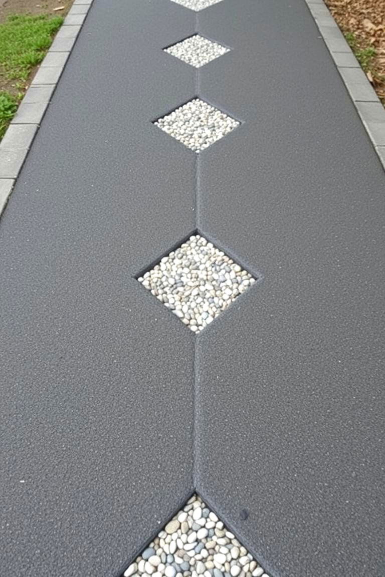 Asphalt Walkway with Decorative Gravel Insets - 24 Asphalt Walkway Ideas