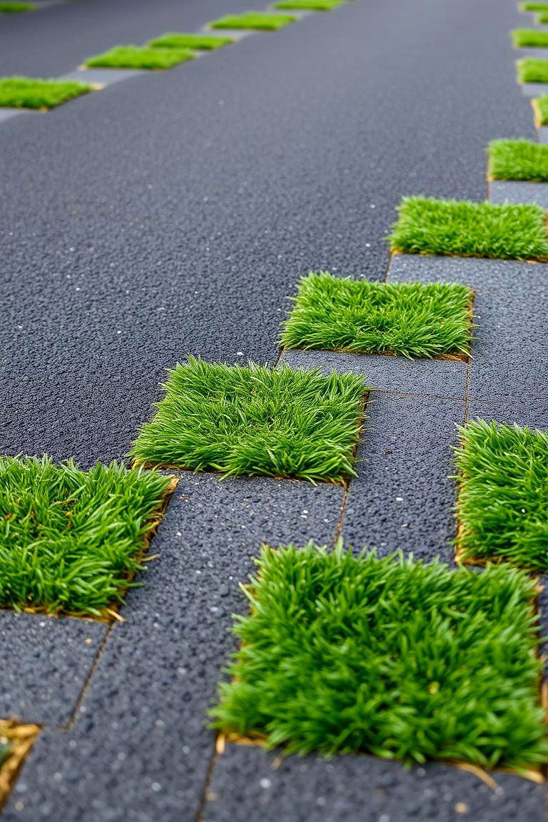 Asphalt Walkway with Grass Inlays - 24 Asphalt Walkway Ideas
