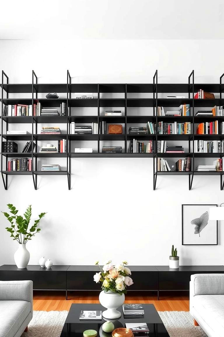 Asymmetrical Shelving for Visual Interest - 24 Living Room Shelf Ideas
