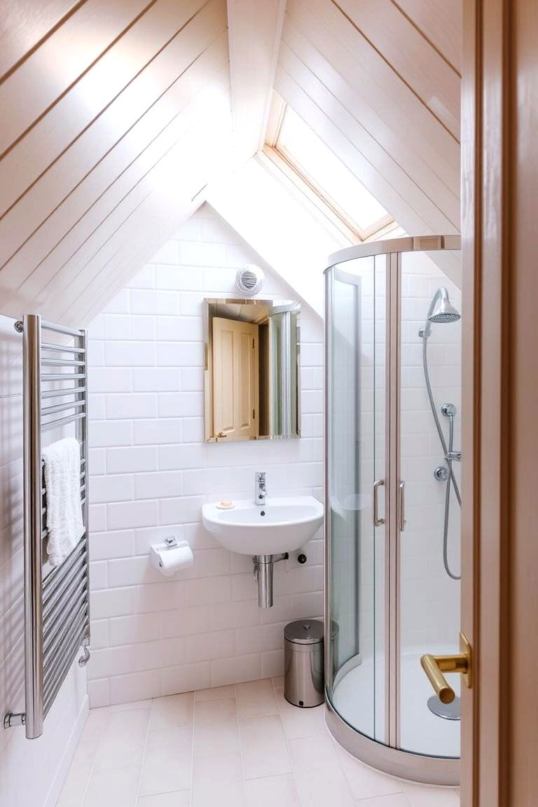 Attic Bathroom with Space Saving Fixtures - 24 Low Ceiling Small Attic Room Ideas