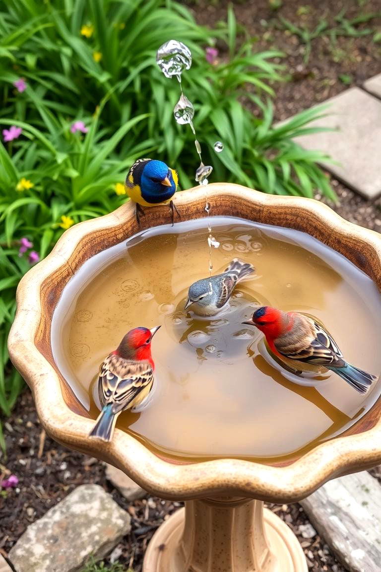 Attract Wildlife with a Bird Bath and Feeders - 24 Low Maintenance Backyard Landscaping Ideas