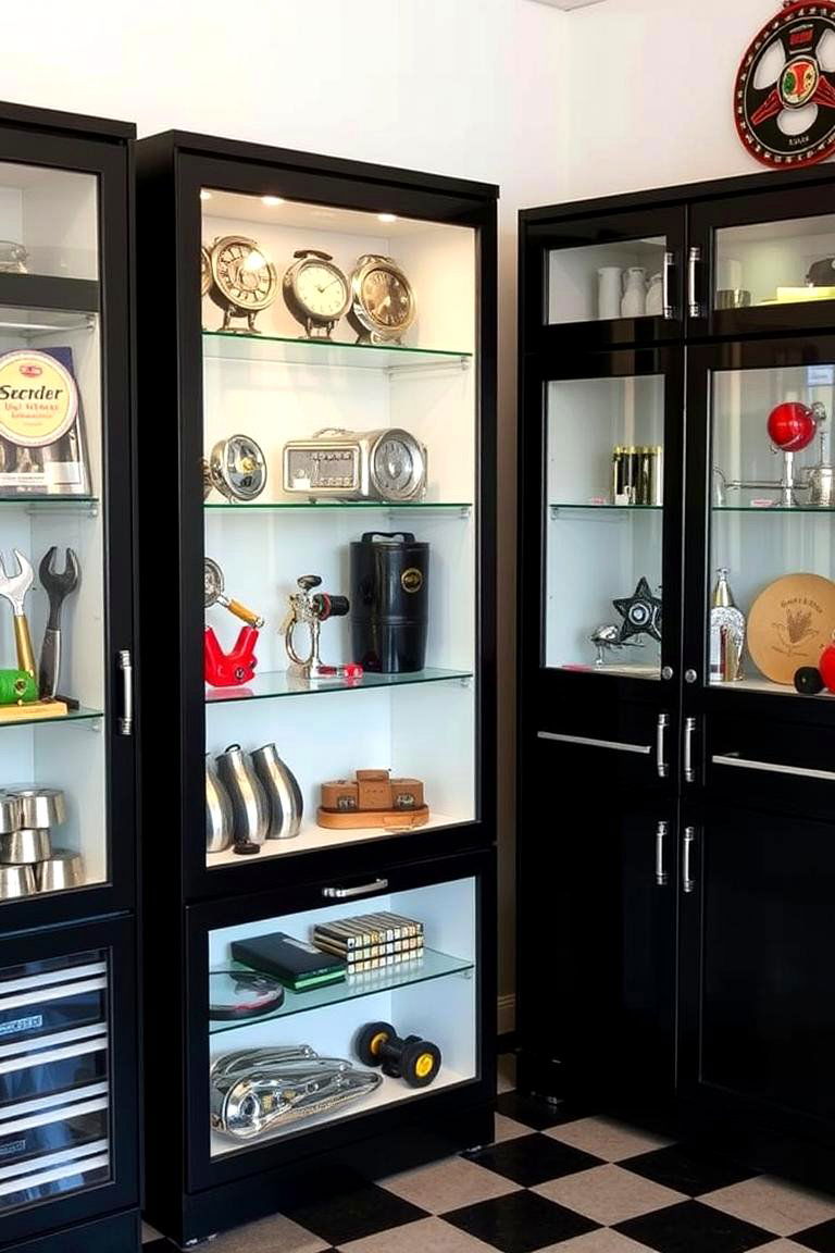 Automotive Display Cabinets in Black - 24 Black Garage Ideas
