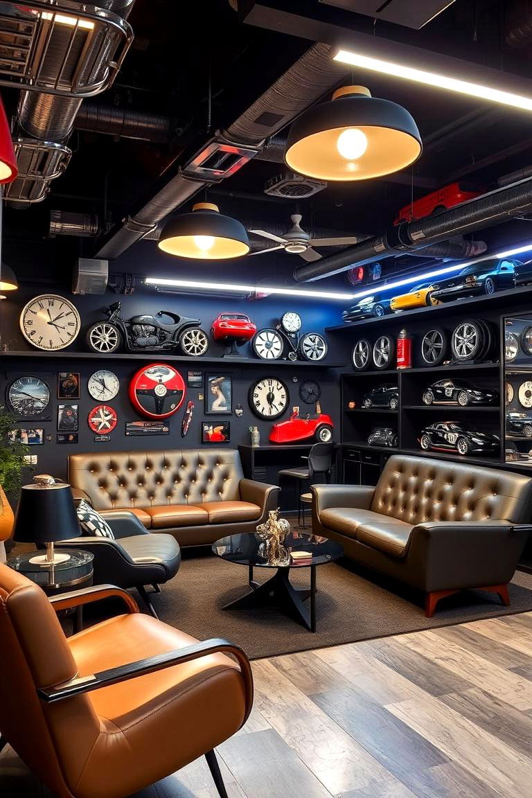 Automotive Themed Decor - 24 Black Man Cave Ideas