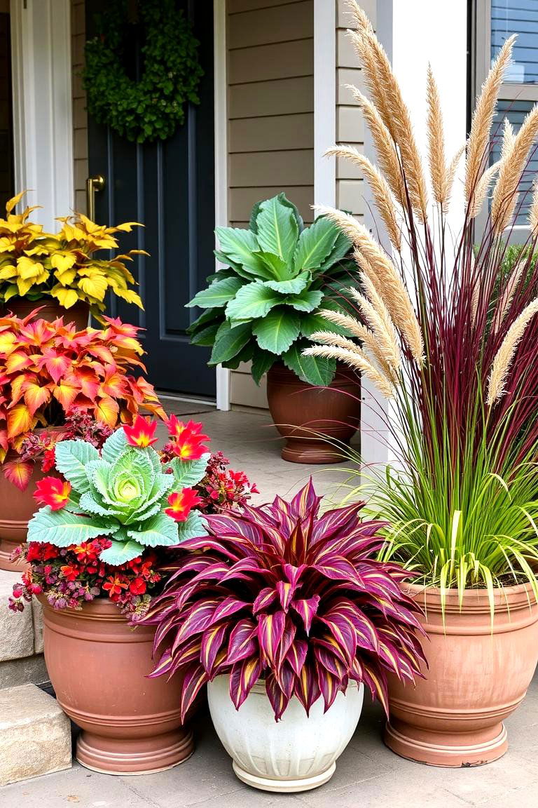 Autumn Inspired Foliage in Pots - 24 Fall Porch Decor Ideas