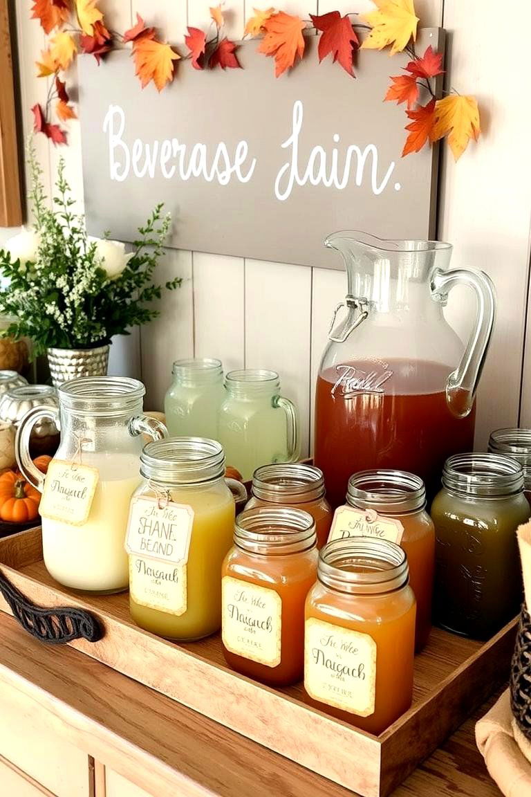 Autumn Themed Beverage Station - 24 Friendsgiving Decor Ideas