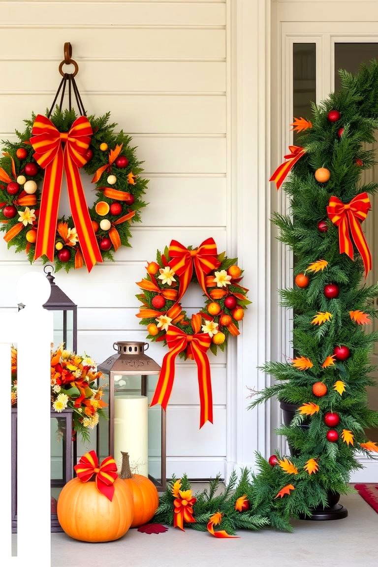 Autumn Themed Ribbon Bows - 24 Front Door Fall Decor Ideas