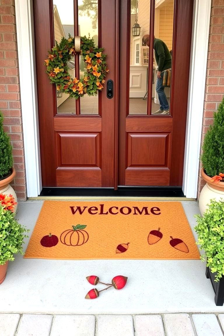 Autumn Themed Welcome Mat - 24 Front Door Fall Decor Ideas