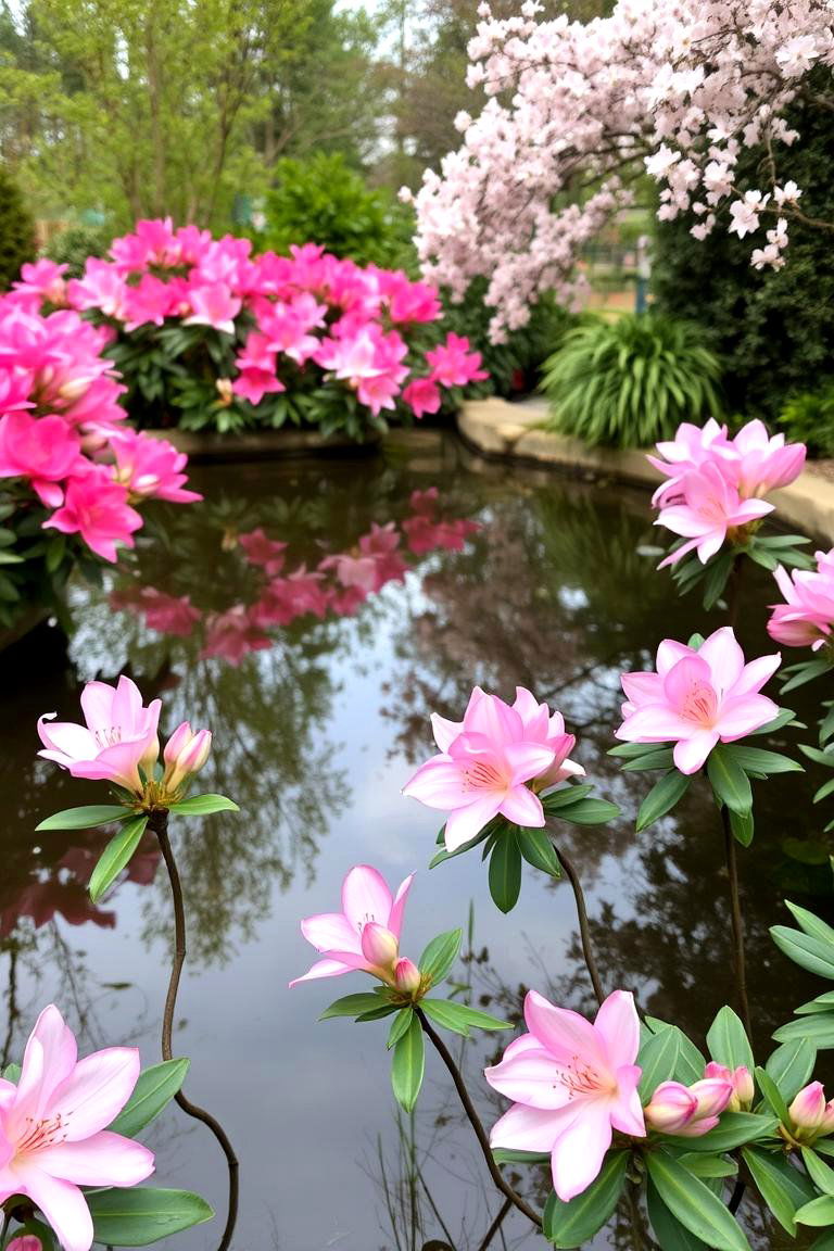 Azaleas Around a Water Feature - 24 Azalea Garden Ideas