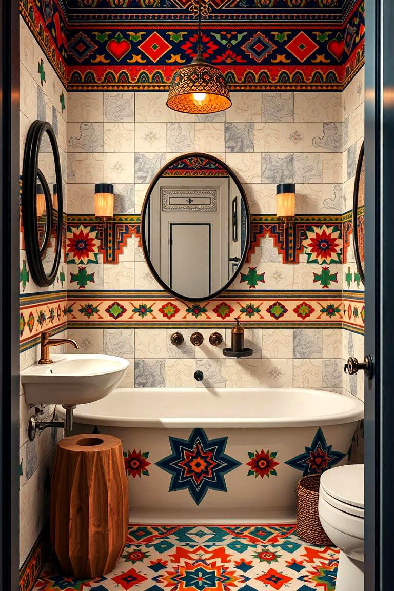 Aztec Pattern Details - 24 Mexican Bathroom Ideas