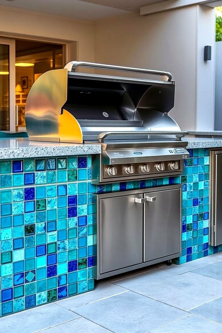 BBQ Island with Glass Tile Accents - 24 Bbq Island Ideas