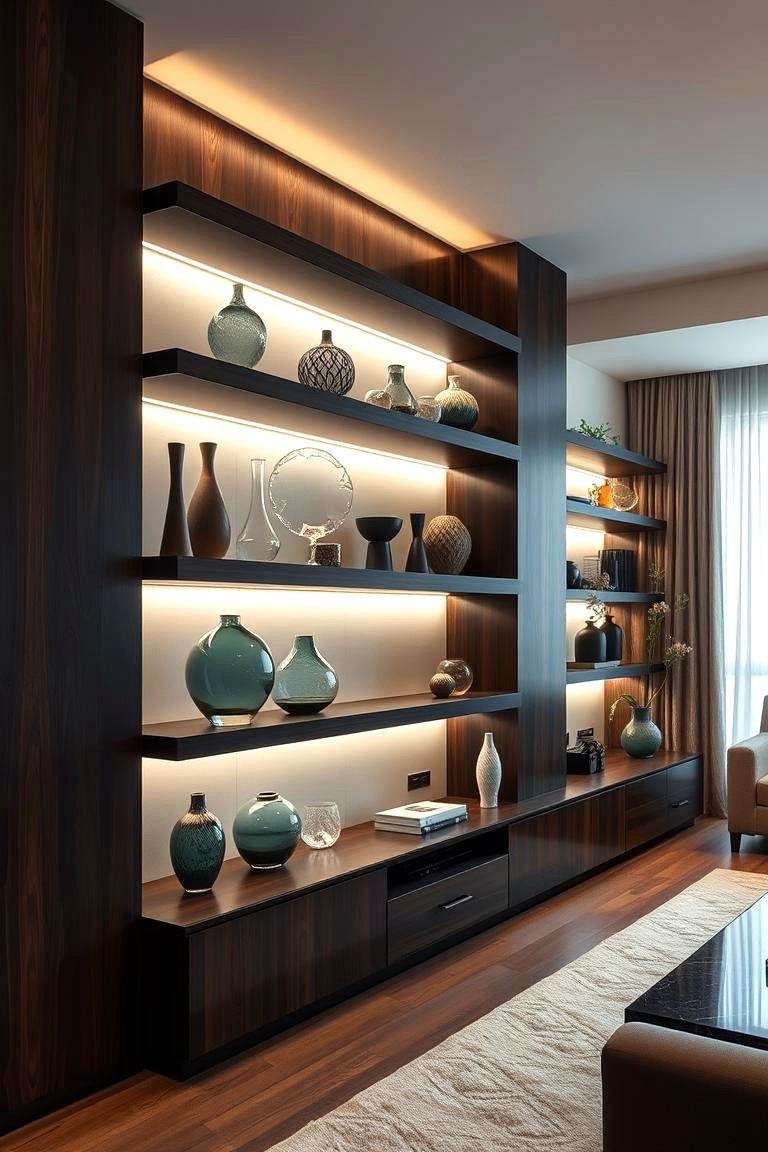 Backlit Shelves for Dramatic Lighting - 24 Living Room Shelf Ideas