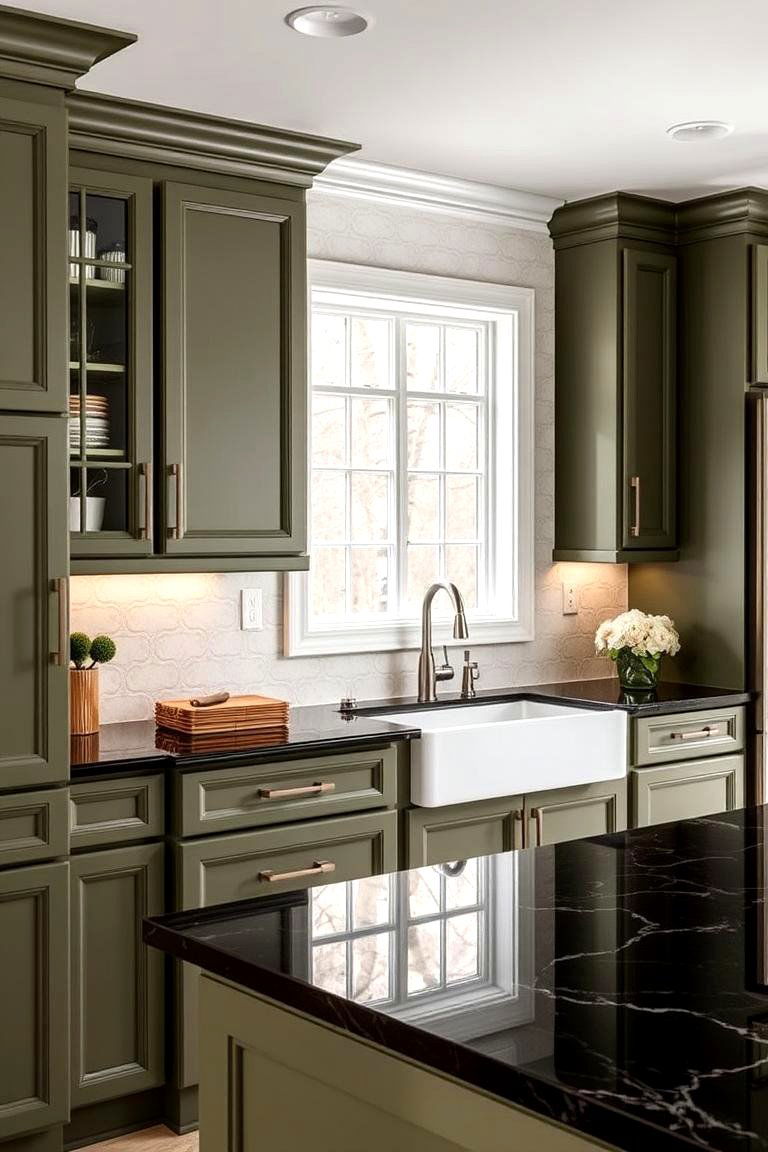 Backsplash Ideas to Complement the Palette - 24 Green Kitchen Cabinets With Black Countertops