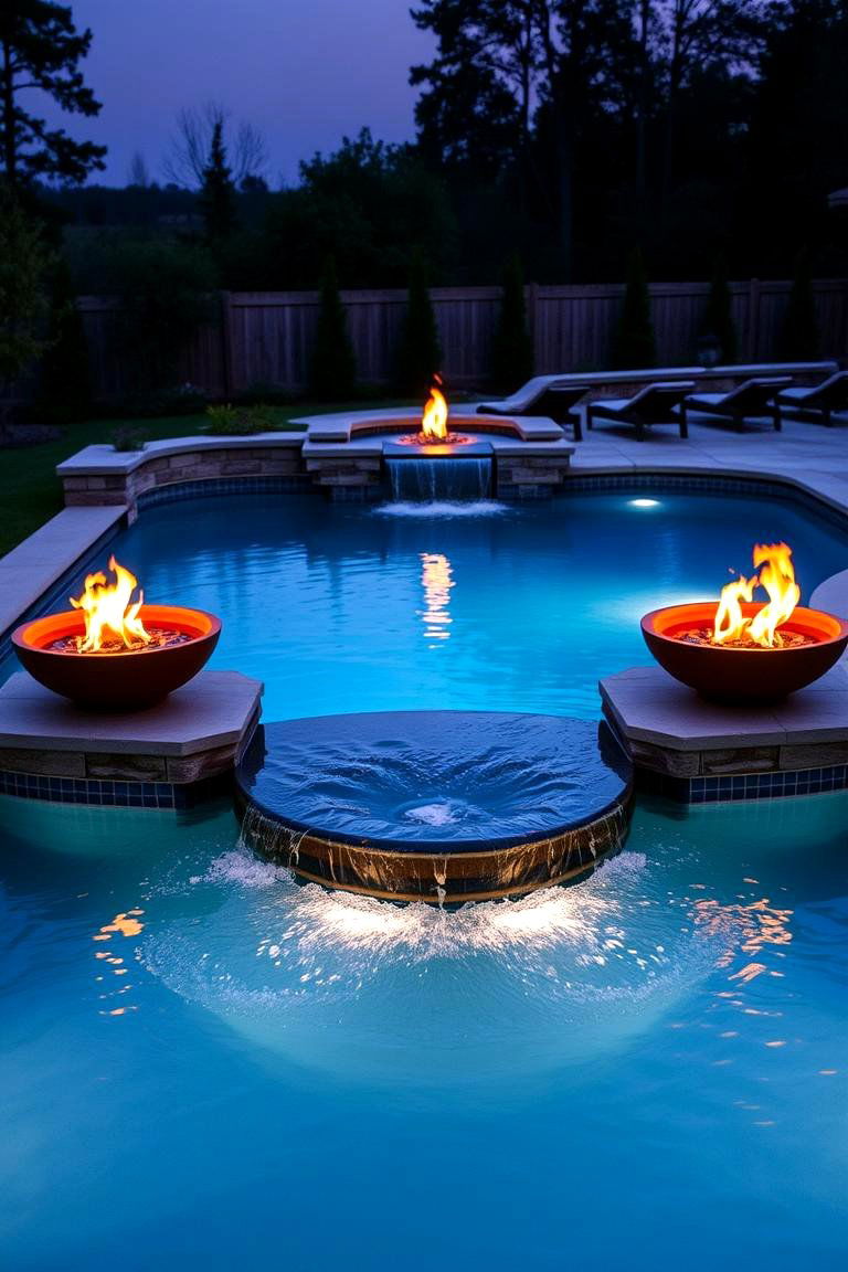 Backyard Pool with a Fire and Water Feature Combo - 24 Backyard Pool Ideas