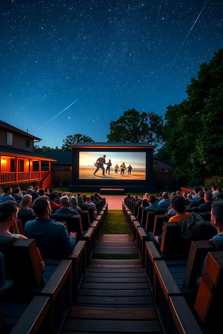 Backyard Theater with Tiered Seating - 24 Outdoor Tv Ideas