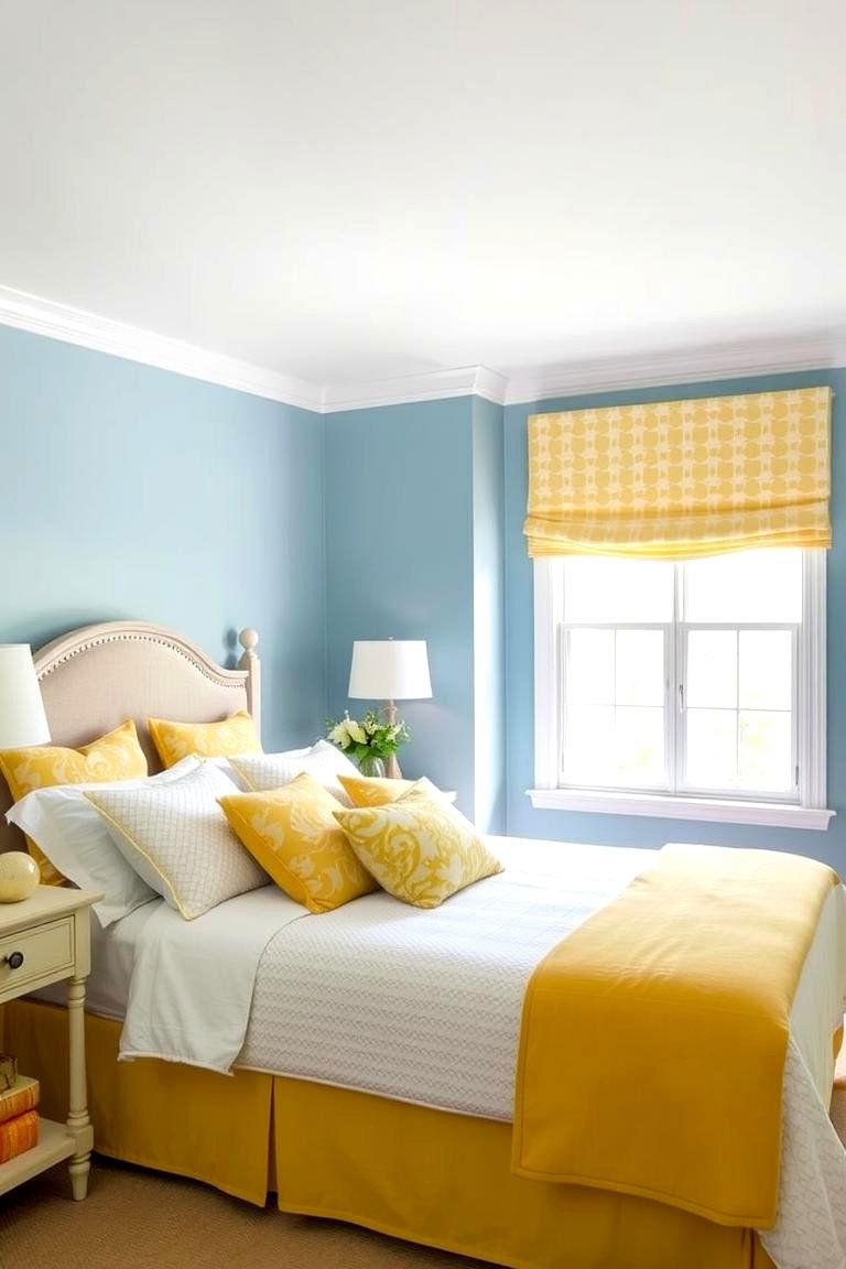 Balance Vibrancy with a Yellow and Blue Scheme - 24 Yellow Bedroom Ideas