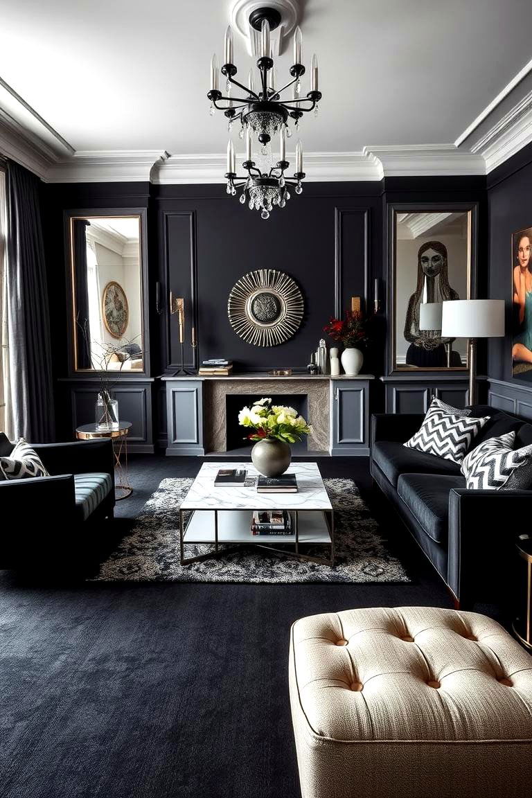 Balanced Bold Statements - 24 Black Carpet Living Room Ideas