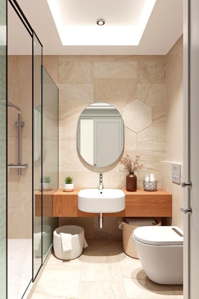 Balanced Mixed Materials - 24 Beige and White Bathroom Ideas