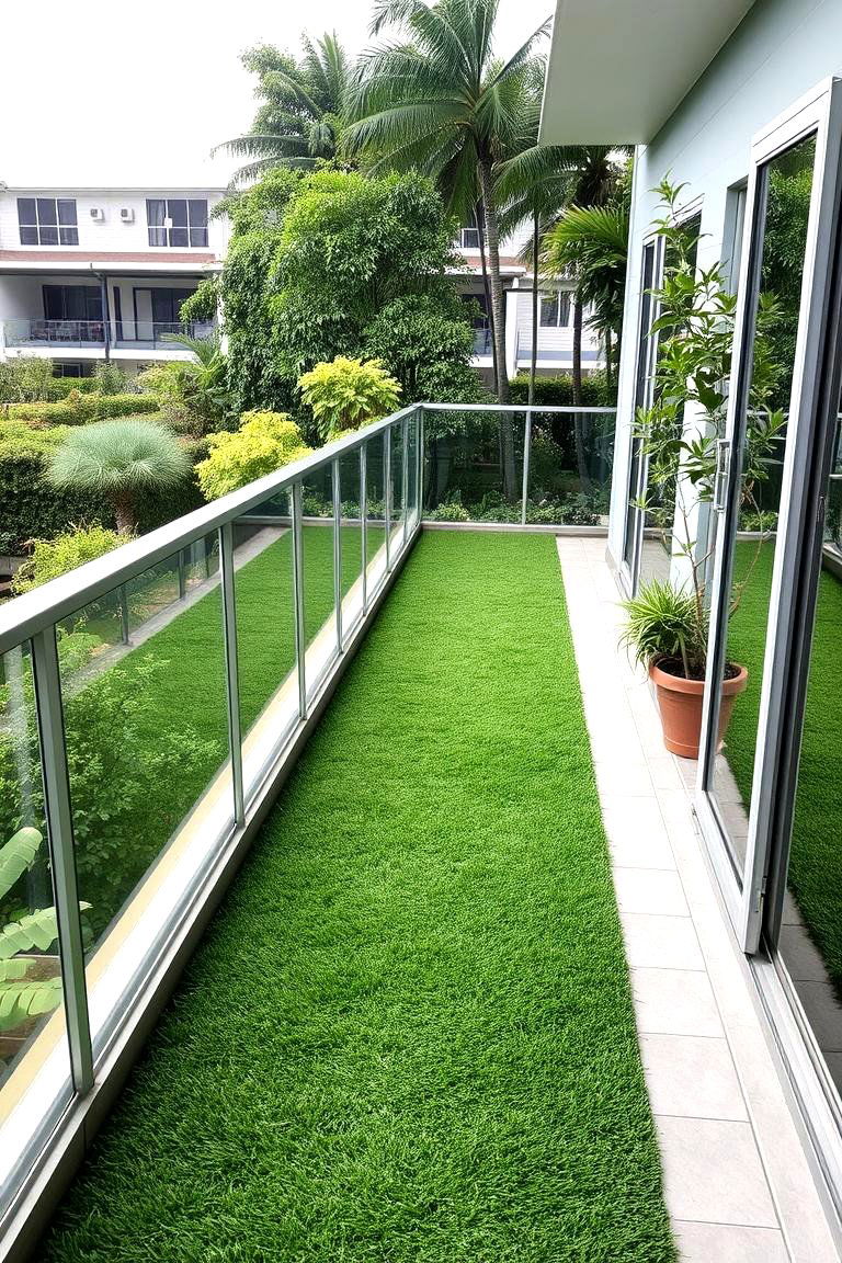 Balcony Garden with Grass Pathway - 24 Artificial Grass Balcony Design