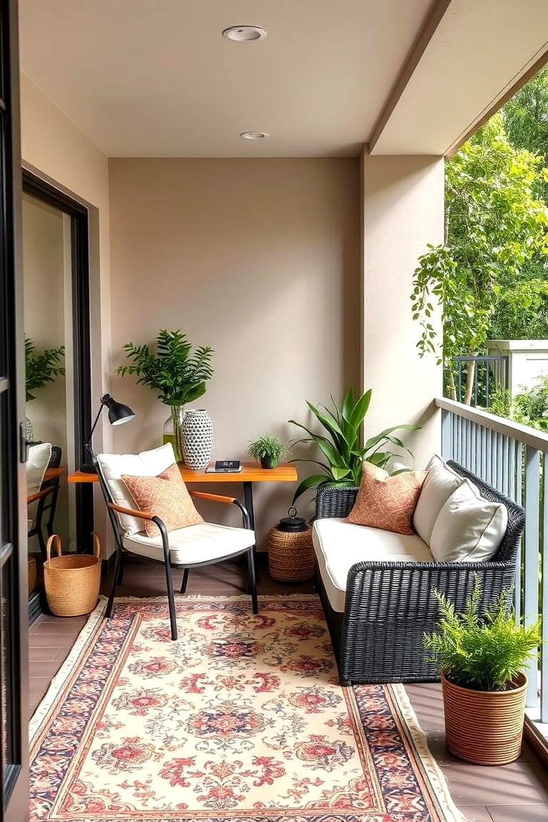 Balcony Office with Outdoor Rug - 24 Balcony Office Ideas