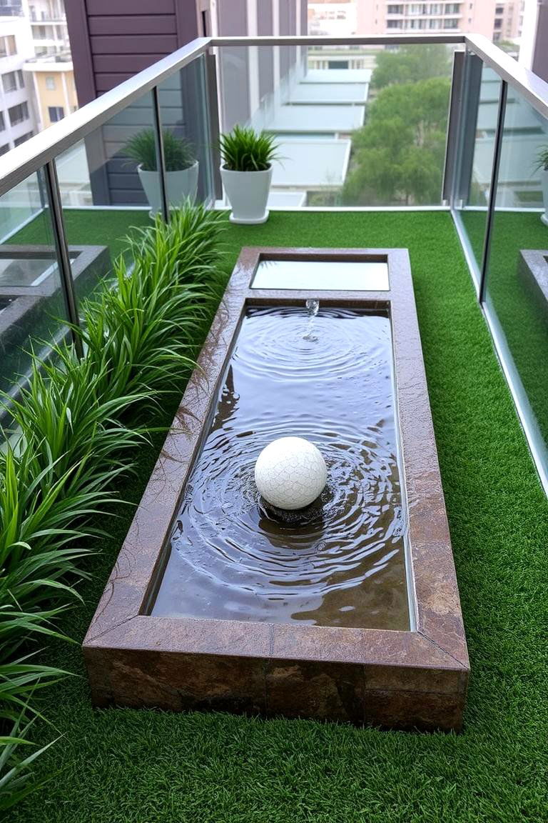 Balcony with Artificial Grass and Water Feature - 24 Artificial Grass Balcony Design