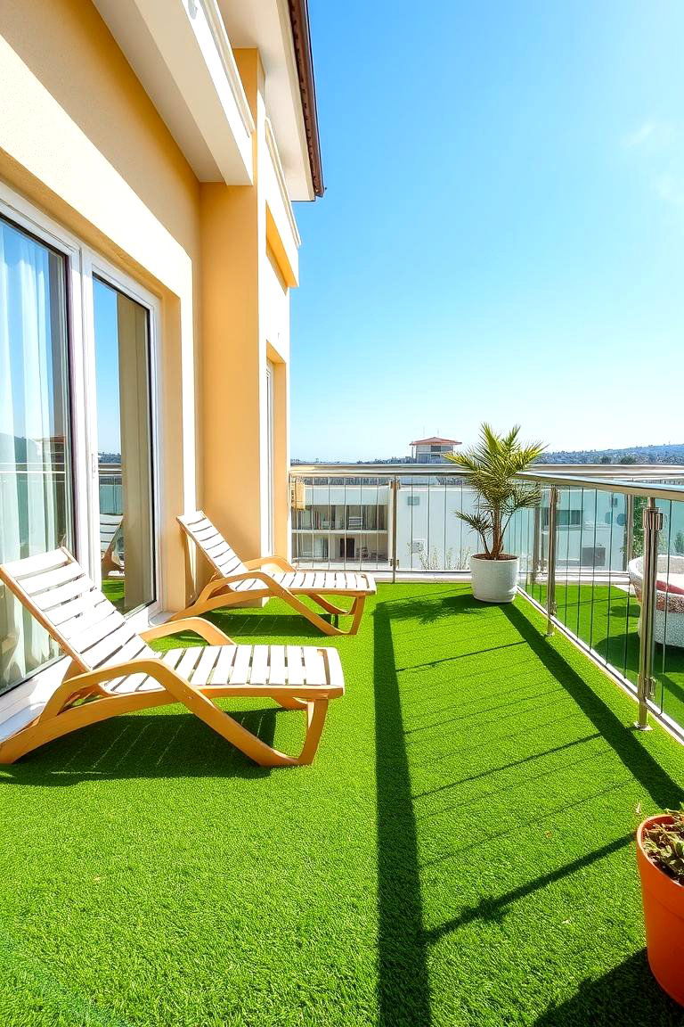 Balcony with Grass and Sun Loungers - 24 Artificial Grass Balcony Design