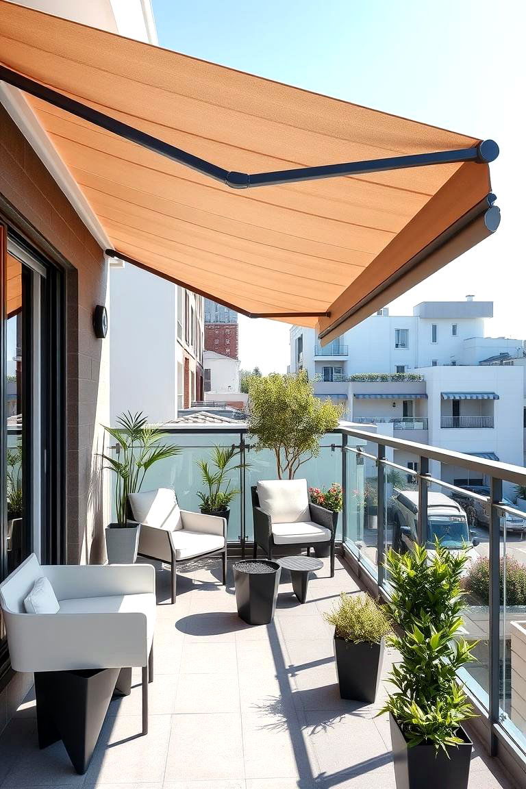 Balcony with Retractable Awning - 24 Bedroom Balcony Ideas