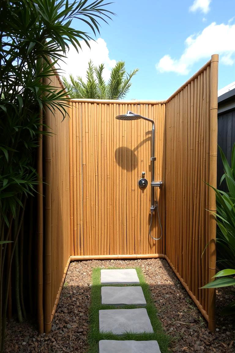 Bamboo Privacy Screen Shower - 24 Outdoor Bathroom Ideas