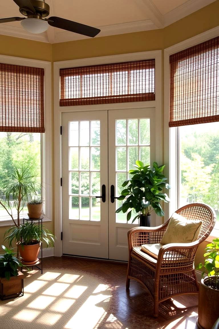 Bamboo Shades for a Natural Vibe - 24 French Door Curtain Ideas