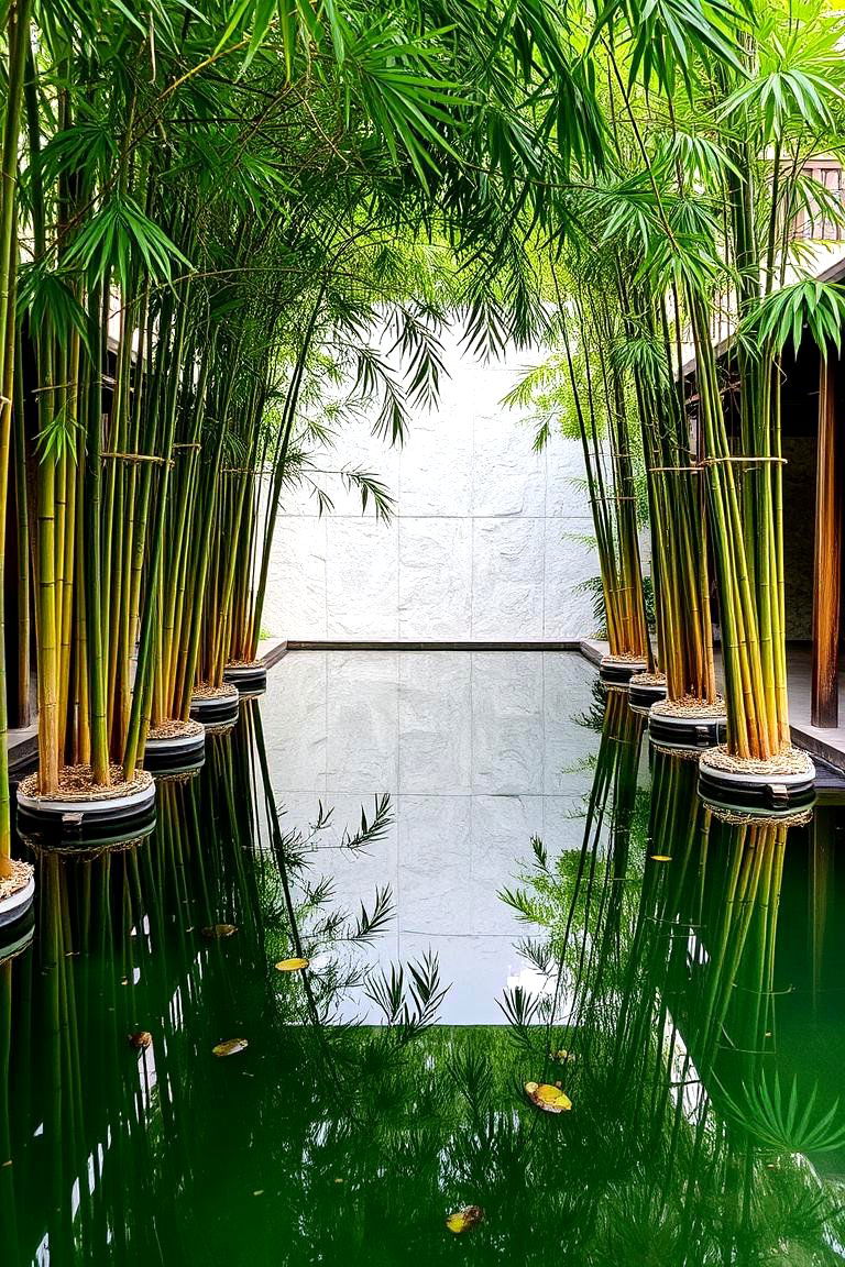 Bamboo Surrounding Reflecting Pool - 24 Small Garden Reflecting Pool Ideas