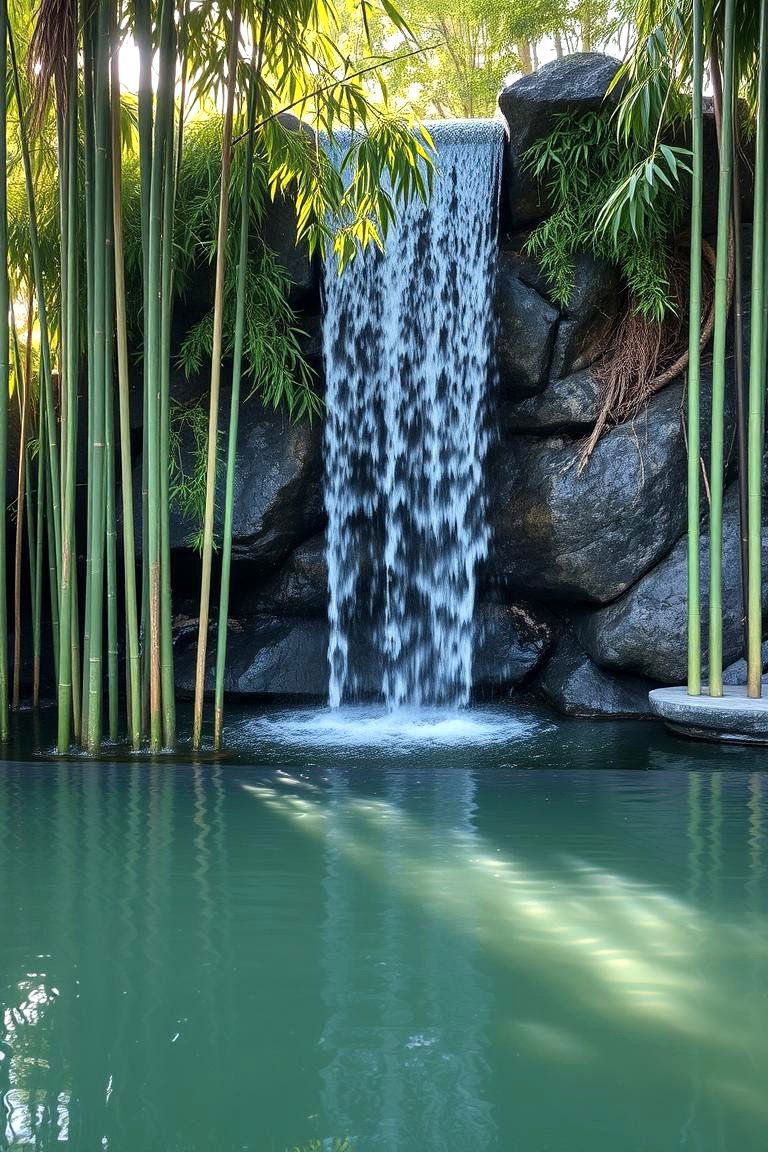 Bamboo Tranquil Falls - 24 Small Pool Waterfall Ideas