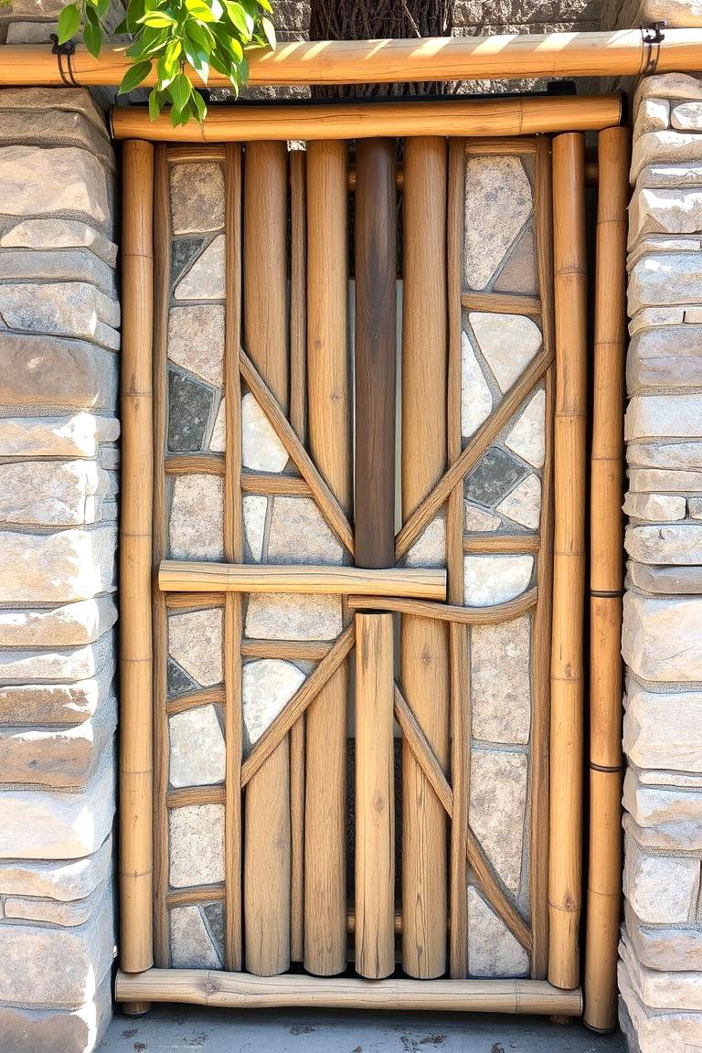 Bamboo and Stone Mosaic Gate - 24 Japanese Garden Gate Design Ideas