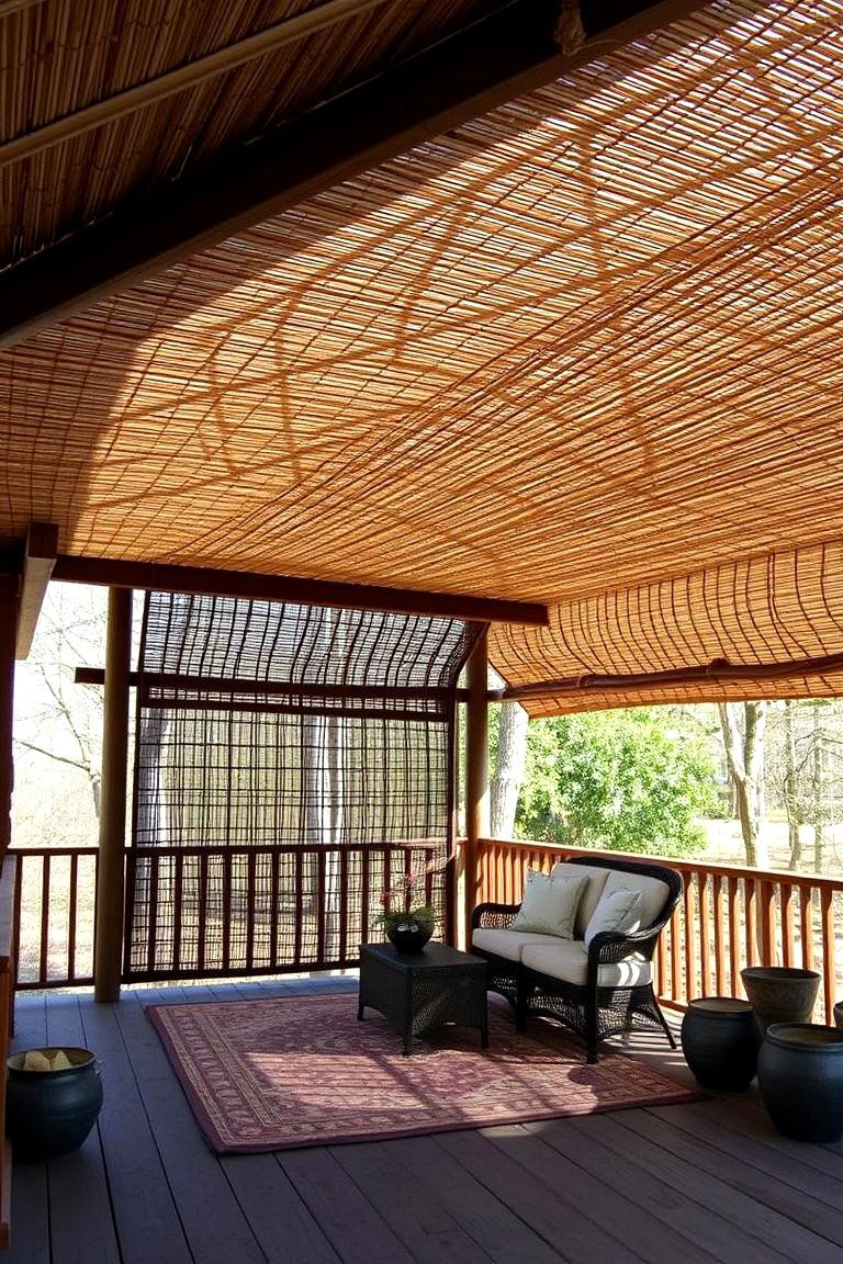Bamboo or Reed Screening Overhead - 24 Partially Covered Deck Ideas