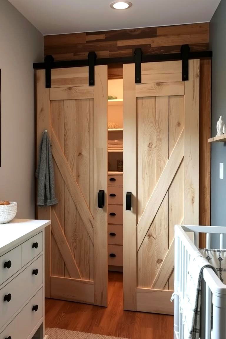 Barn Door Nursery Closet - 24 Farmhouse Nursery Ideas