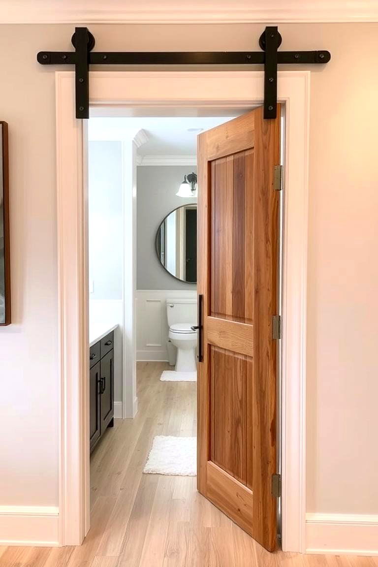 Barn Door for Privacy - 24 Modern Farmhouse Bathroom Ideas